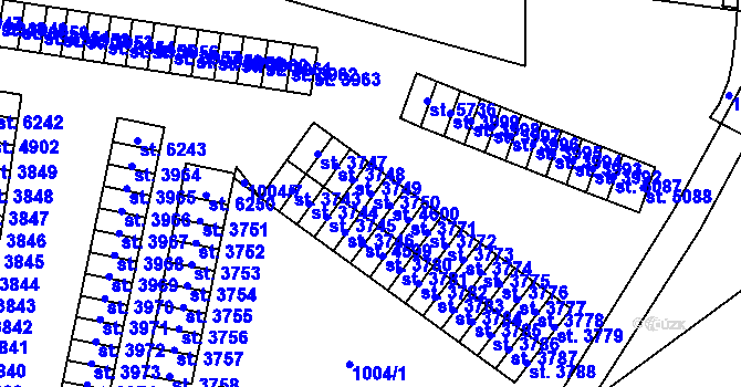 Parcela st. 3750 v KÚ Cheb, Katastrální mapa