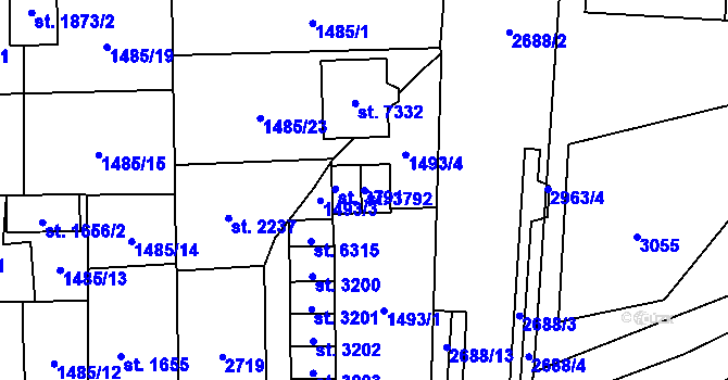 Parcela st. 3792 v KÚ Cheb, Katastrální mapa