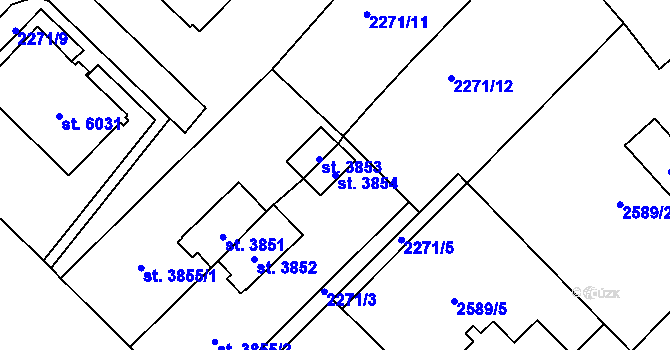 Parcela st. 3854 v KÚ Cheb, Katastrální mapa