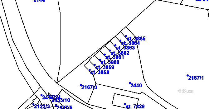 Parcela st. 3861 v KÚ Cheb, Katastrální mapa