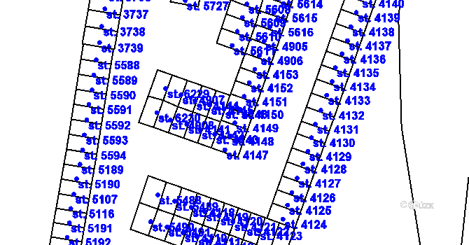 Parcela st. 4149 v KÚ Cheb, Katastrální mapa