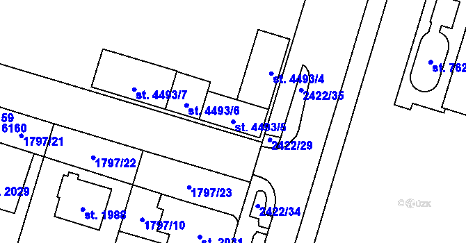 Parcela st. 4493/5 v KÚ Cheb, Katastrální mapa