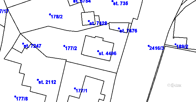 Parcela st. 4496 v KÚ Cheb, Katastrální mapa