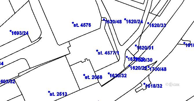 Parcela st. 4577/1 v KÚ Cheb, Katastrální mapa