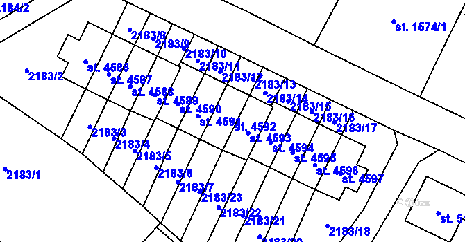 Parcela st. 4592 v KÚ Cheb, Katastrální mapa