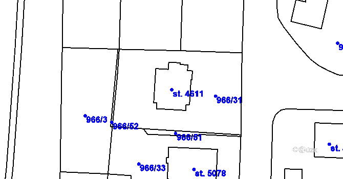 Parcela st. 4611 v KÚ Cheb, Katastrální mapa