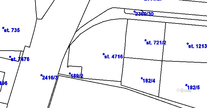 Parcela st. 4716 v KÚ Cheb, Katastrální mapa