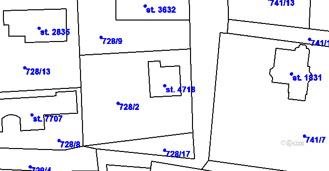 Parcela st. 4718 v KÚ Cheb, Katastrální mapa