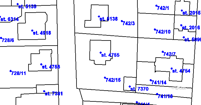 Parcela st. 4755 v KÚ Cheb, Katastrální mapa