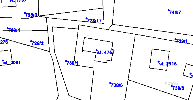 Parcela st. 4757 v KÚ Cheb, Katastrální mapa