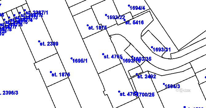 Parcela st. 4765 v KÚ Cheb, Katastrální mapa