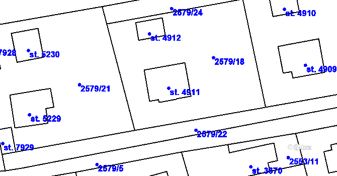 Parcela st. 4911 v KÚ Cheb, Katastrální mapa