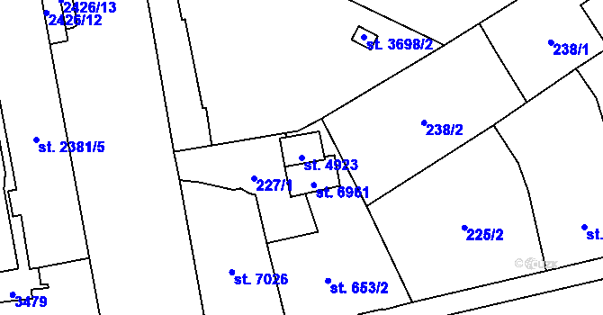 Parcela st. 4923 v KÚ Cheb, Katastrální mapa