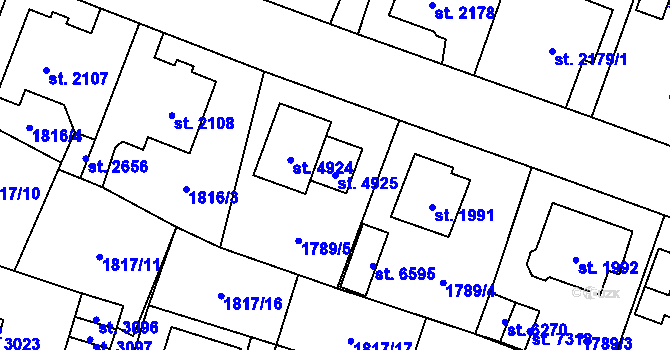 Parcela st. 4925 v KÚ Cheb, Katastrální mapa