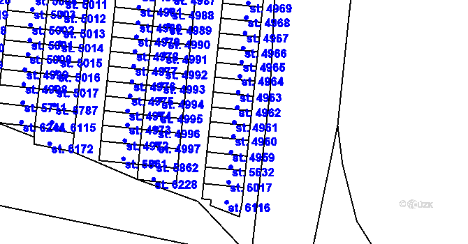 Parcela st. 4961 v KÚ Cheb, Katastrální mapa