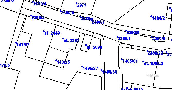 Parcela st. 5098 v KÚ Cheb, Katastrální mapa