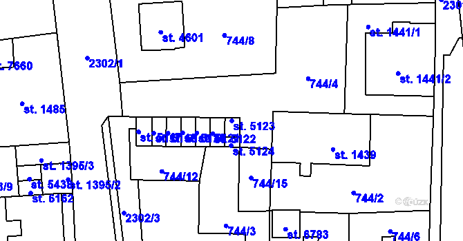 Parcela st. 5123 v KÚ Cheb, Katastrální mapa