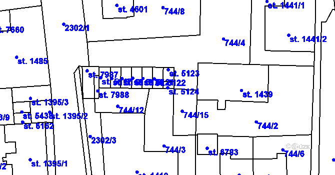 Parcela st. 5124 v KÚ Cheb, Katastrální mapa