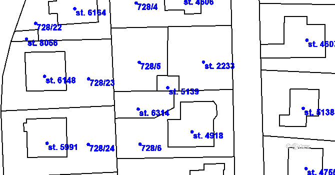 Parcela st. 5139 v KÚ Cheb, Katastrální mapa