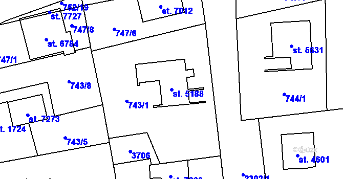 Parcela st. 5188 v KÚ Cheb, Katastrální mapa