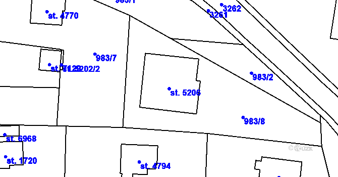 Parcela st. 5206 v KÚ Cheb, Katastrální mapa