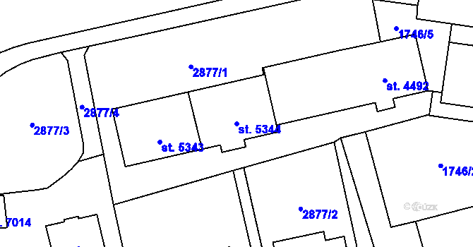 Parcela st. 5344 v KÚ Cheb, Katastrální mapa