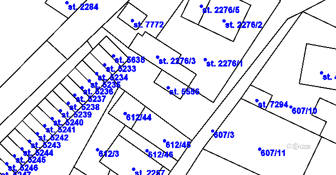 Parcela st. 5556 v KÚ Cheb, Katastrální mapa