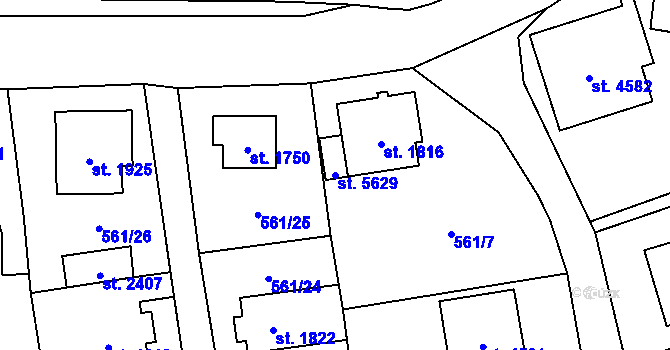 Parcela st. 5629 v KÚ Cheb, Katastrální mapa