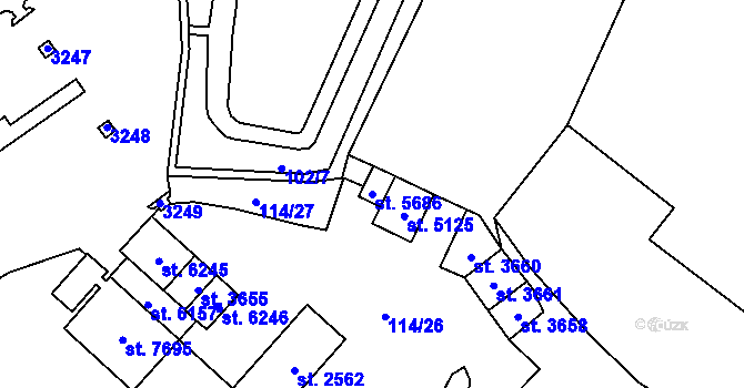 Parcela st. 5686 v KÚ Cheb, Katastrální mapa