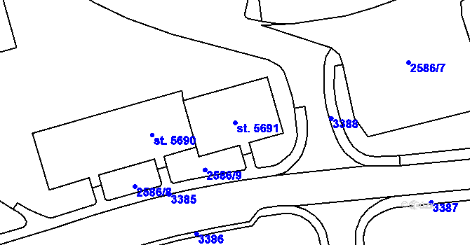 Parcela st. 5691 v KÚ Cheb, Katastrální mapa