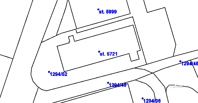 Parcela st. 5721 v KÚ Cheb, Katastrální mapa