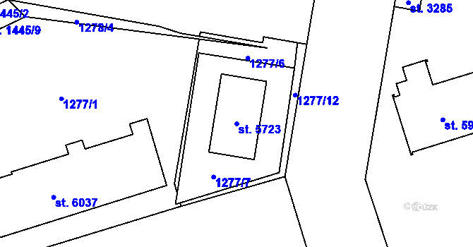 Parcela st. 5723 v KÚ Cheb, Katastrální mapa