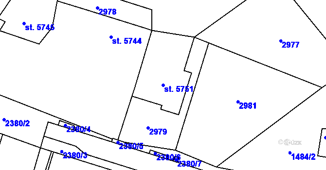 Parcela st. 5751 v KÚ Cheb, Katastrální mapa