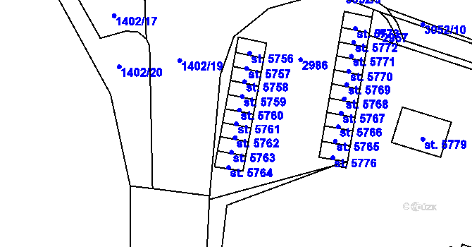 Parcela st. 5761 v KÚ Cheb, Katastrální mapa