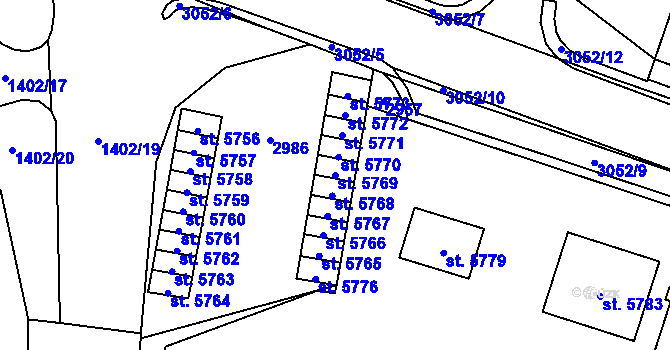 Parcela st. 5769 v KÚ Cheb, Katastrální mapa
