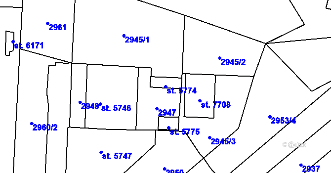Parcela st. 5774 v KÚ Cheb, Katastrální mapa