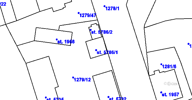 Parcela st. 5786/1 v KÚ Cheb, Katastrální mapa