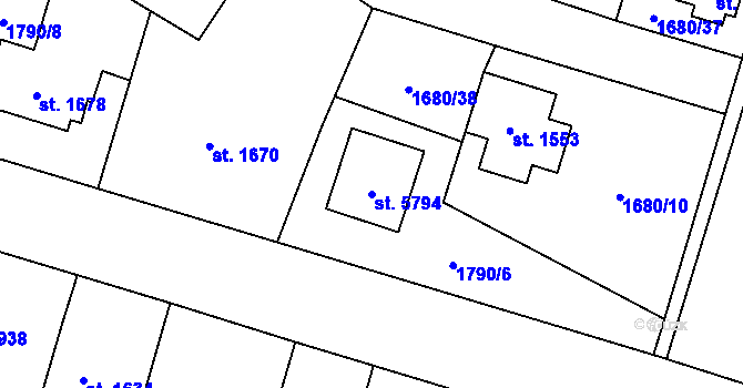 Parcela st. 5794 v KÚ Cheb, Katastrální mapa