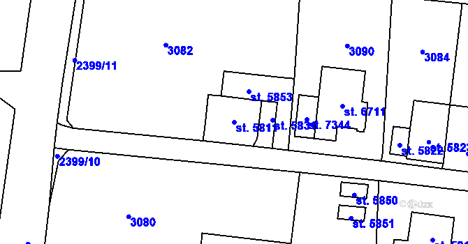 Parcela st. 5811 v KÚ Cheb, Katastrální mapa