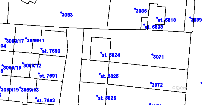 Parcela st. 5824 v KÚ Cheb, Katastrální mapa