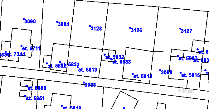 Parcela st. 5832 v KÚ Cheb, Katastrální mapa
