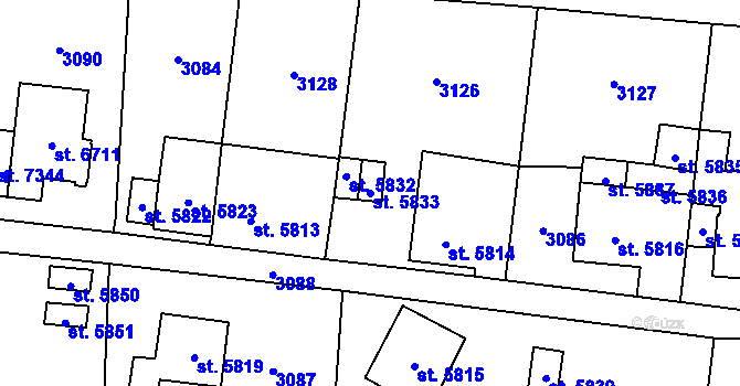 Parcela st. 5833 v KÚ Cheb, Katastrální mapa