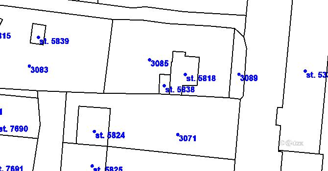 Parcela st. 5838 v KÚ Cheb, Katastrální mapa