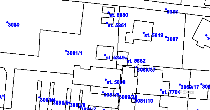 Parcela st. 5849 v KÚ Cheb, Katastrální mapa