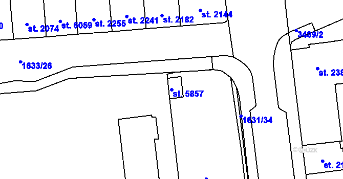 Parcela st. 5857 v KÚ Cheb, Katastrální mapa