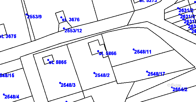 Parcela st. 5866 v KÚ Cheb, Katastrální mapa