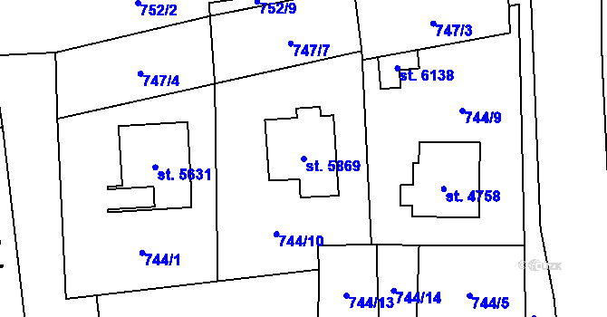 Parcela st. 5869 v KÚ Cheb, Katastrální mapa
