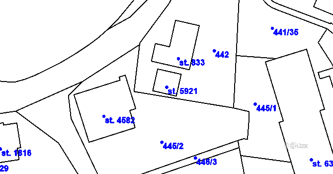 Parcela st. 5921 v KÚ Cheb, Katastrální mapa