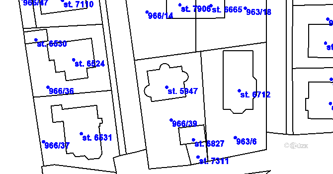 Parcela st. 5947 v KÚ Cheb, Katastrální mapa