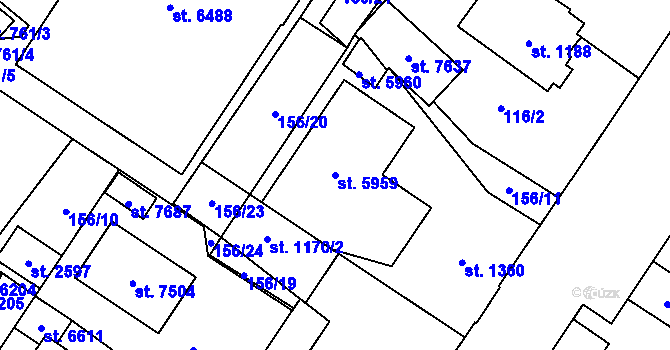 Parcela st. 5959 v KÚ Cheb, Katastrální mapa